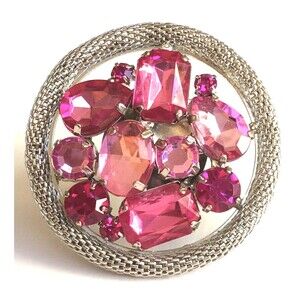 Art Deco Statement Cocktail Ring Bling BIG Chunky Pink Size 7 8 9 Silver Plated